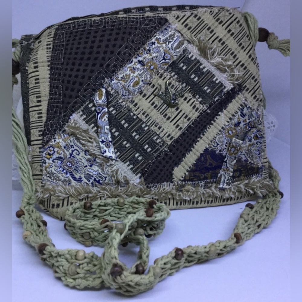 New Handcrafted Crazy Patch Crossbody Neutral All… - image 4